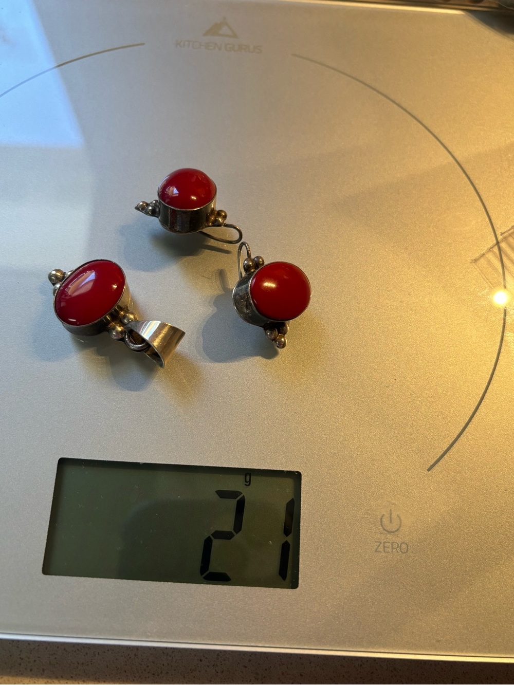 Vintage Taxco signed Mexico Sterling Silver Red Coral Pendant and Earrings Set - Picture 5 of 5